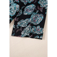 Black Floral Print Lapel Collar Loose Shirt Mini Dress - M thumbnail