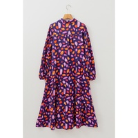 Blue Petal Collared Tiered Flowy Long Dress - M thumbnail