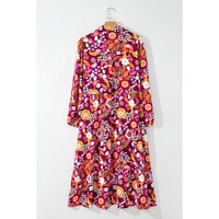 Purple Collared Tiered Flowy Long Dress - S thumbnail