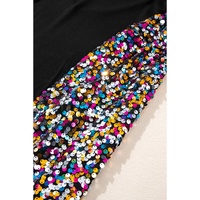 Black Sequin Bishop Sleeve U Neck Mini Sweater Dress - M thumbnail