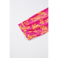Pink Floral Print Drawstring Tunic Flowy Short Dress - L thumbnail