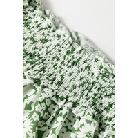 Green Floral Print Square Neck Shirred Waist Tiered Ruffled Mini Dress - L thumbnail
