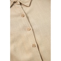 Tan Puff Sleeve Buttoned Tiered Pleated Shirt Mini Dress - L thumbnail