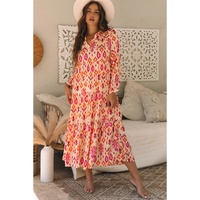 Orange Western Abstract Geometric Printed Maxi Dress - L thumbnail
