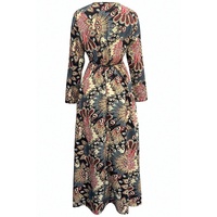 Black Floral Print V Neck Wrap High Waist Maxi Dress - M thumbnail