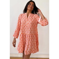 Orange Floral Print Flounce Sleeve Buttoned Front Mini Dress - L thumbnail