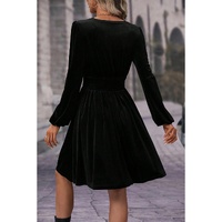 Black Velvet Long Sleeve Surplice High Waist Mini Dress - L thumbnail