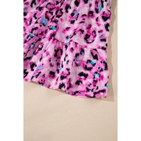 Rose Leopard Print Buttoned Front 3/4 Sleeve Tiered Ruffled Hem Dress - XL thumbnail