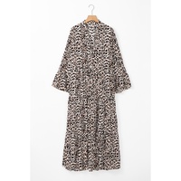 Apricot Leopard Print Tiered Wide Sleeve Maxi Dress - L thumbnail