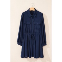 Navy Blue Solid Chest Pockets Tunic Shirt Mini Dress - XL thumbnail