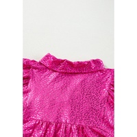 Rose Red Metallic Leopard Print Collared Babydoll Mini Dress - S thumbnail
