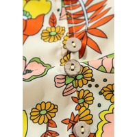 Yellow Cream Floral Print V Neck Puff Sleeve Mini Dress - L thumbnail