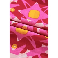 Strawberry Pink Geometric Print Smocked Long Sleeve Mini Dress - M thumbnail
