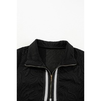 Black Jacquard Textured Quarter Zipper Shift Mini Dress - S thumbnail