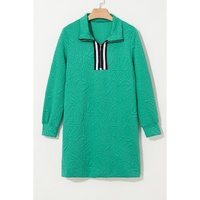 Sea Green Jacquard Textured Quarter Zipper Shift Mini Dress - M thumbnail