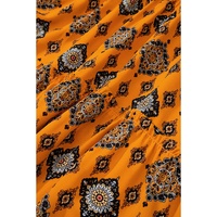 Orange Western Geometric Print Tiered Frilled Loose Fit Midi Dress - L thumbnail