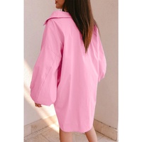 Bright Pink Balloon Sleeve Button Up Mini Shirt Dress - L thumbnail
