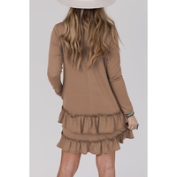 Goat Scoop Neck Tiered Ruffled Hem Long Sleeve Mini Dress - L thumbnail