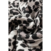 Black Leopard Print Elasticated V Neck 3/4 Puff Sleeve Dress - S thumbnail