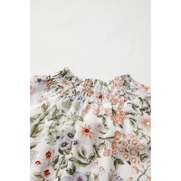 Green Floral Print Tiered Frilled Shirred Mock Neck Mini Dress - L thumbnail