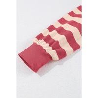 Pink Stripe Collared V Neck Long Sleeve Loose Casual Dress - L thumbnail