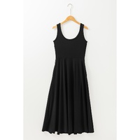 Black Sleeveless Scoop Neck Flared Split Midi Dress - XL thumbnail