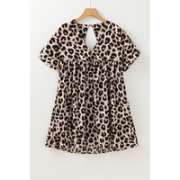 Khaki Cheetah Print Backless V Neck Loose Fit Mini Dress - L thumbnail