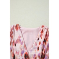 Pink Abstract Printed Flutter Sleeve Daring Cutout Long Dress - L thumbnail