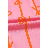 Pink Bowknot Striped Printed Bubble Sleeve Buttoned Belted Mini Dress - L thumbnail