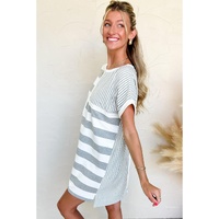 Azura Exchange Gray Stripe Mixed Printed Short Sleeve Shift Mini T Shirt Dress - L thumbnail