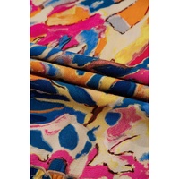 Pink Plant Print Flared Sleeve Ruffled Hem Tunic High Waist Flowy Dress - L thumbnail