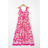 Rose Floral V Neck Crisscross Backless Maxi Dress - L thumbnail