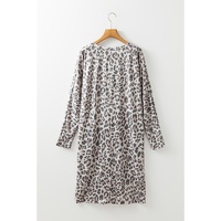 Gray Leopard Print V Neck Loose Fit Mini Dress - M thumbnail