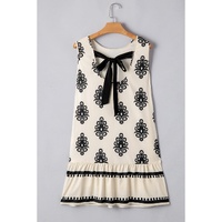 Beige Geometric Printed Sleeveless Hollowed Bowknot Back Mini Dress - L thumbnail
