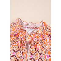 Khaki Abstract Printed Long Sleeve Tied Neckline Mini Dress - L thumbnail