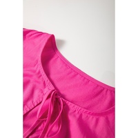 Bright Pink Solid Color Puff Sleeve Tie Front High Waist Mini Dress - L thumbnail