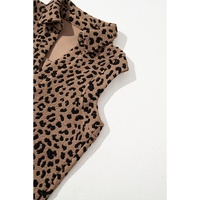 Khaki Leopard Print V Neck Sleeveless Collared Mini Dress - L thumbnail