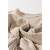 Beige Scoop Neck Ribbed Bodice Pleated Sleeveless Long Dress - M thumbnail
