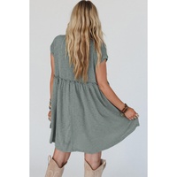 Mist Green Frilled Gathered Seam Round Neck T Shirt Dress - M thumbnail