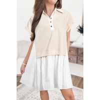 Jet Stream Shirt Collar Buttoned Patchwork Short Sleeve Mini Dress - L thumbnail