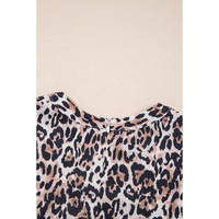 Brown Leopard Print Crew Neck Shift Short T Shirt Dress - L thumbnail