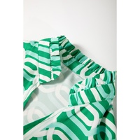 Bright Green Abstract Patterned V Neck Puff Short Sleeve Mini Dress - M thumbnail
