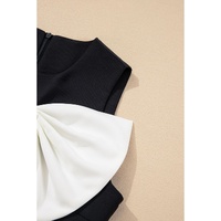 Black Contrast Bowknot Applique Crew Neck Sleeveless Mini Dress - XL thumbnail