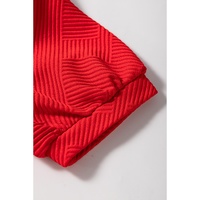 Fiery Red Textured Collared V Neck Puff Short Sleeve Shift Mini Dress - L thumbnail