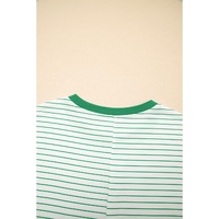 Green Stripe Ruffled Short Sleeve Crew Neck T Shirt Shift Mini Dress - XL thumbnail