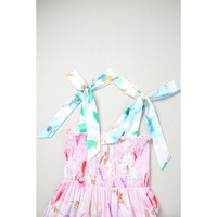 Pink Floral Print Knotted Shoulder Smocked Maxi Dress - L thumbnail