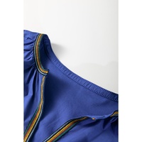 Bluing Colorful Striped Trim Puff Sleeve Pleated Mini Dress - M thumbnail