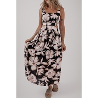 Black Floral Cutout Square Neck Knot Back Sleeveless Maxi Dress - XL thumbnail