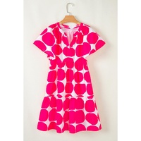 Rose Polka Dot Flutter Sleeve Notched Neck Tiered Flowy Dress - M thumbnail