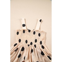 Oatmeal Polka Dot Smocked Fit Flared Sleeveless Long Dress - L thumbnail